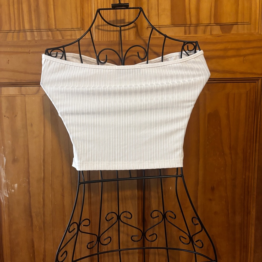 White Ribbed Tube Top - Picture 3 of 5